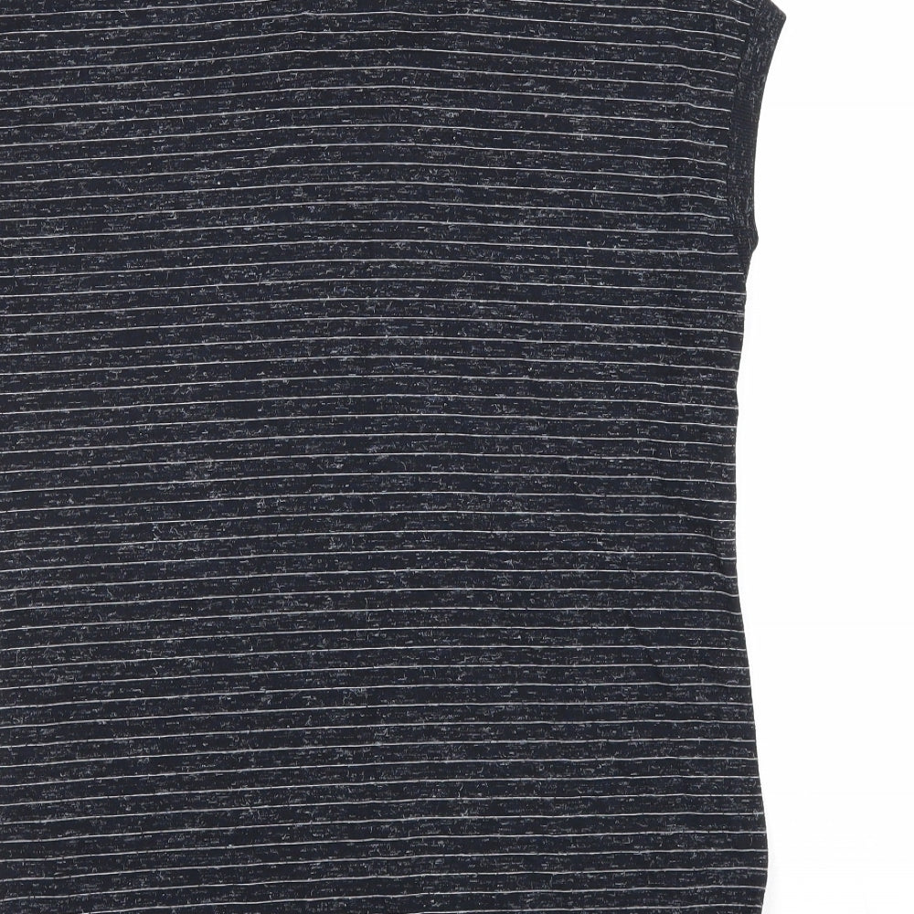 Papaya Womens Black Striped Polyester Basic T-Shirt Size 10 Boat Neck