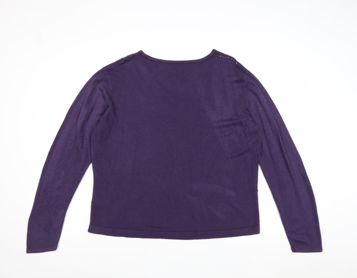 Bonmarche Womens Purple V-Neck Acrylic Pullover Jumper Size XL