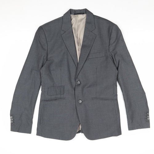 Preworn Mens Grey Polyester Jacket Suit Jacket Size 36 Regular