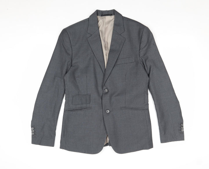 Preworn Mens Grey Polyester Jacket Suit Jacket Size 36 Regular