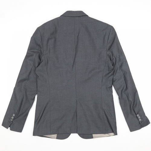Preworn Mens Grey Polyester Jacket Suit Jacket Size 36 Regular