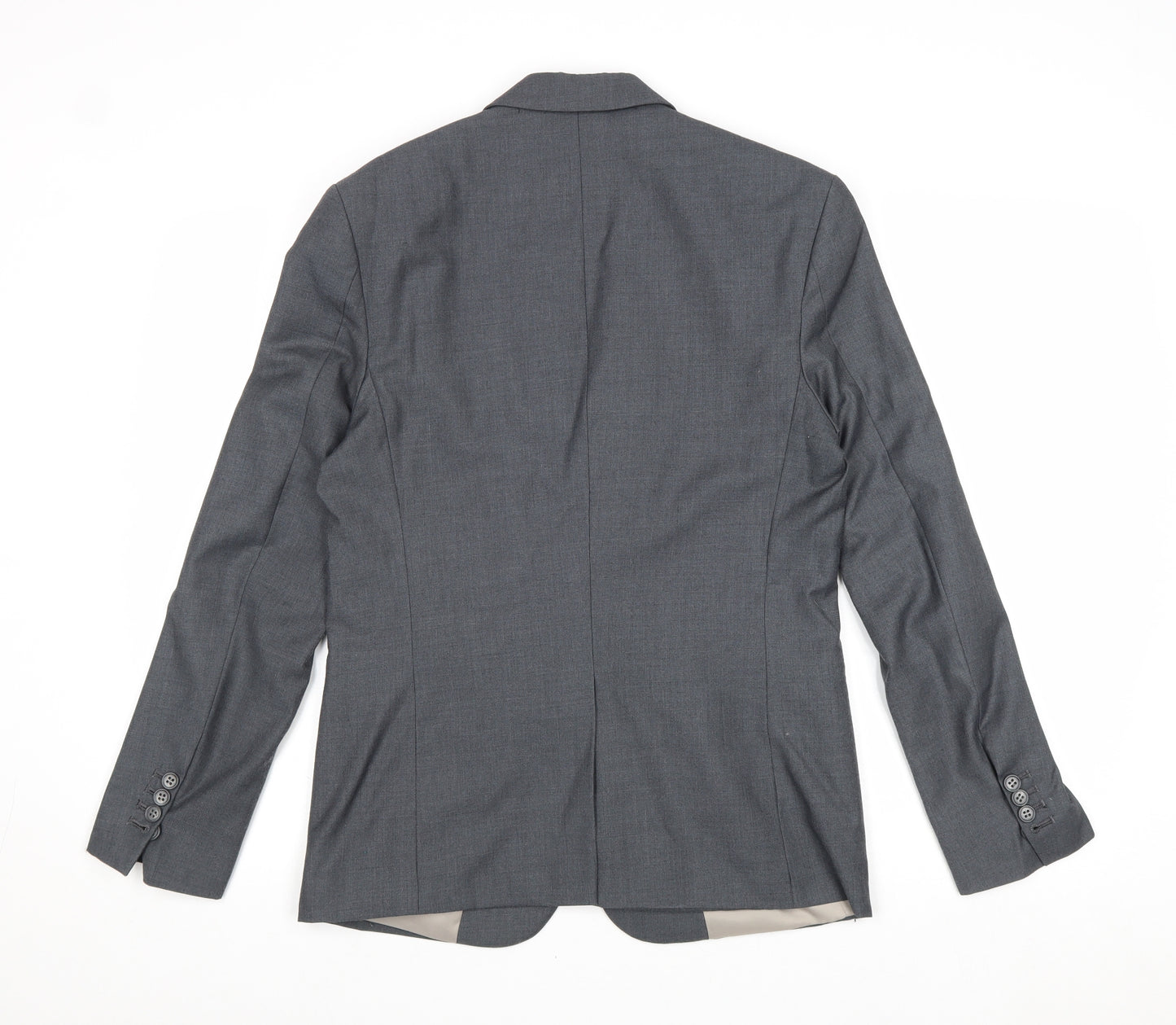 Preworn Mens Grey Polyester Jacket Suit Jacket Size 36 Regular