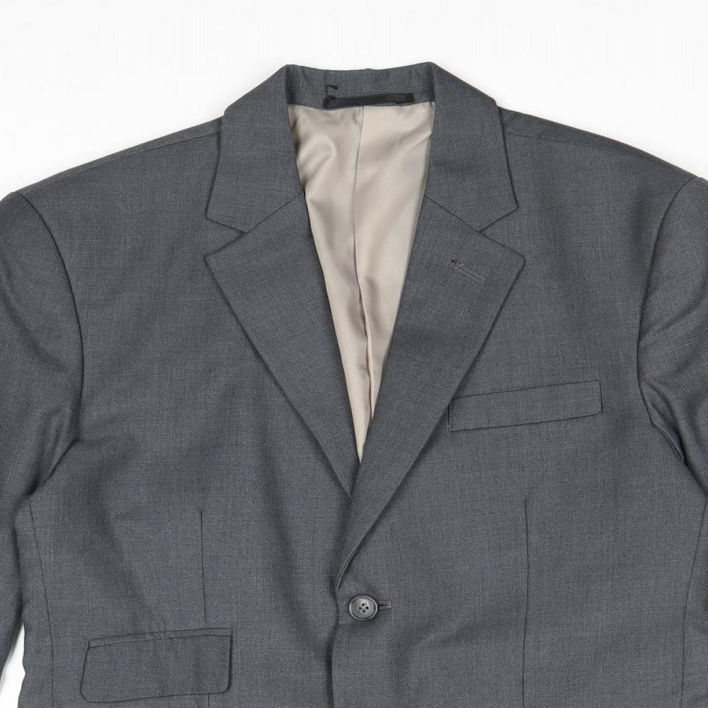 Preworn Mens Grey Polyester Jacket Suit Jacket Size 36 Regular