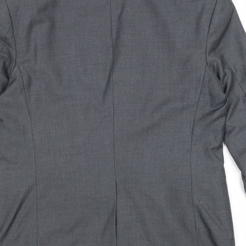 Preworn Mens Grey Polyester Jacket Suit Jacket Size 36 Regular