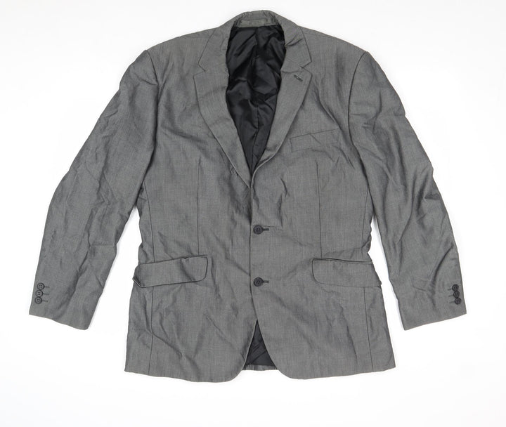 Preworn Mens Grey Polyester Jacket Suit Jacket Size 42 Regular