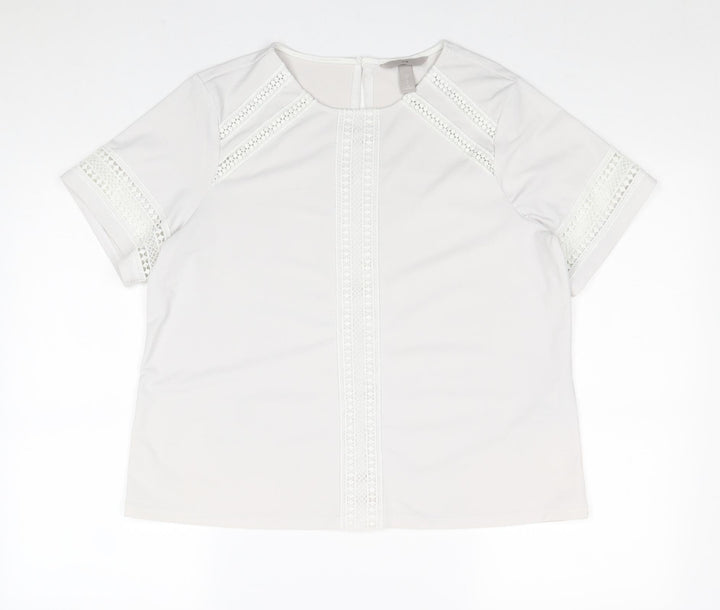 H&M Womens White Polyester Basic Blouse Size M Round Neck - Crocheted Lace Detail