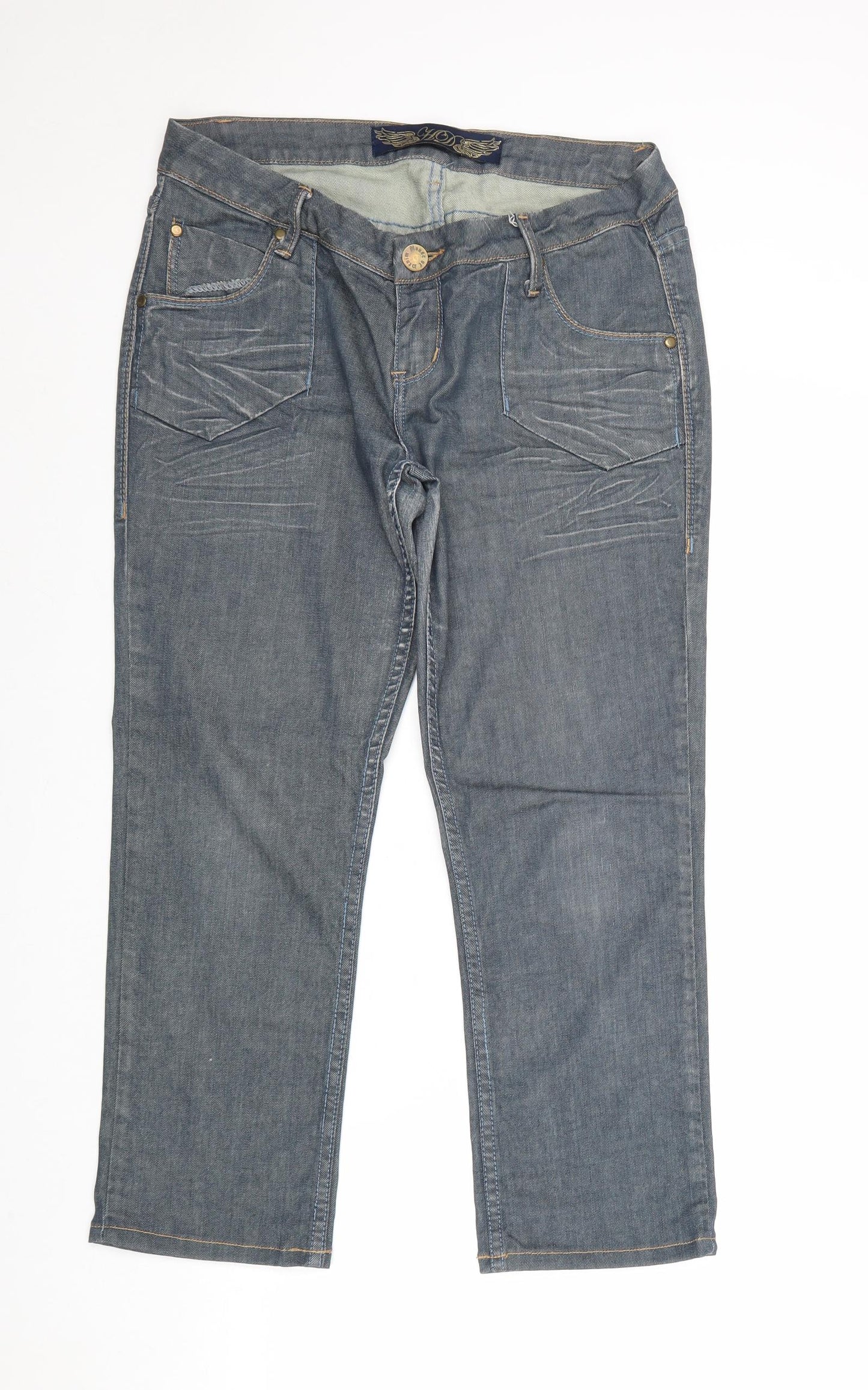 House Of Denim Womens Blue Cotton Straight Jeans Size 14 Regular Zip