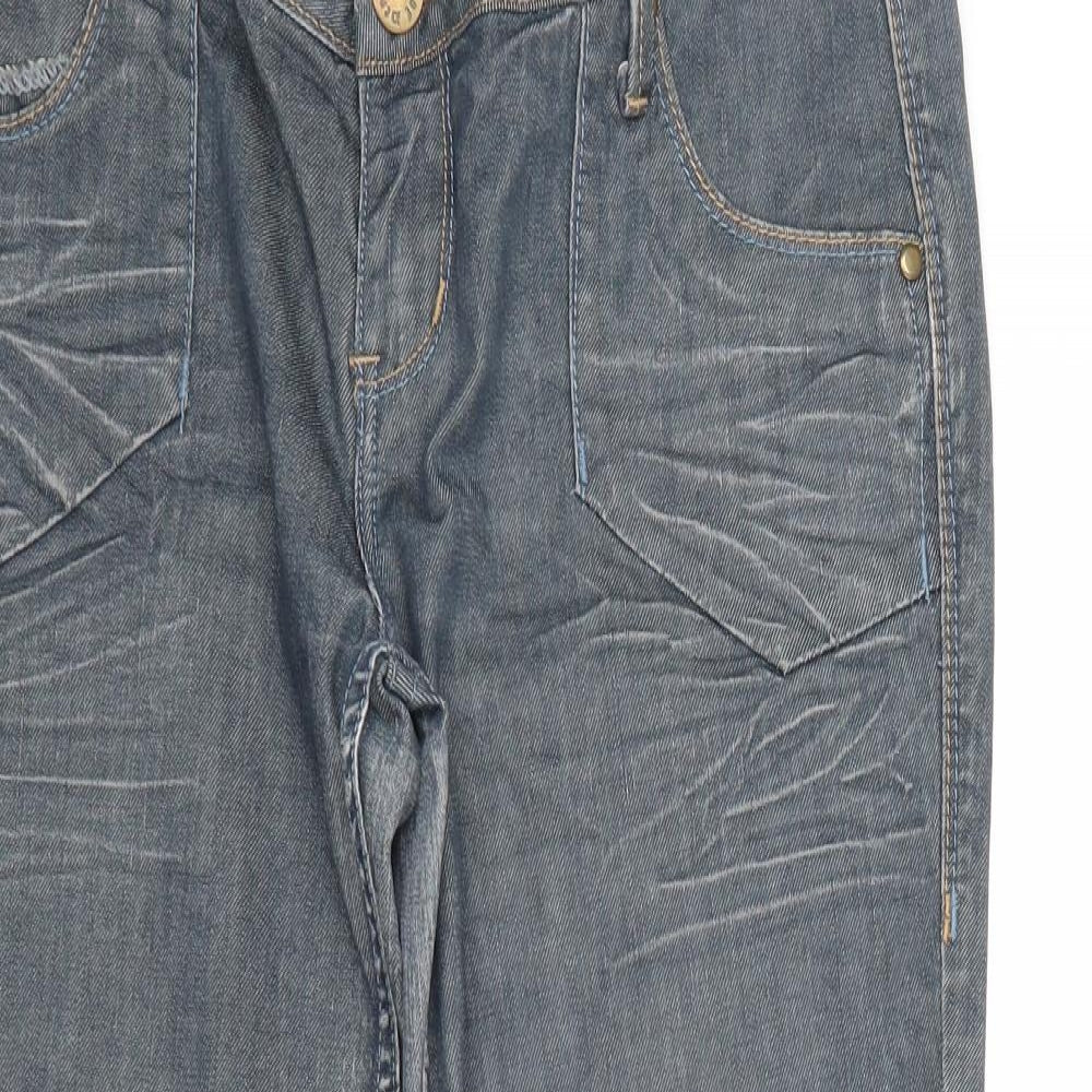 House Of Denim Womens Blue Cotton Straight Jeans Size 14 Regular Zip