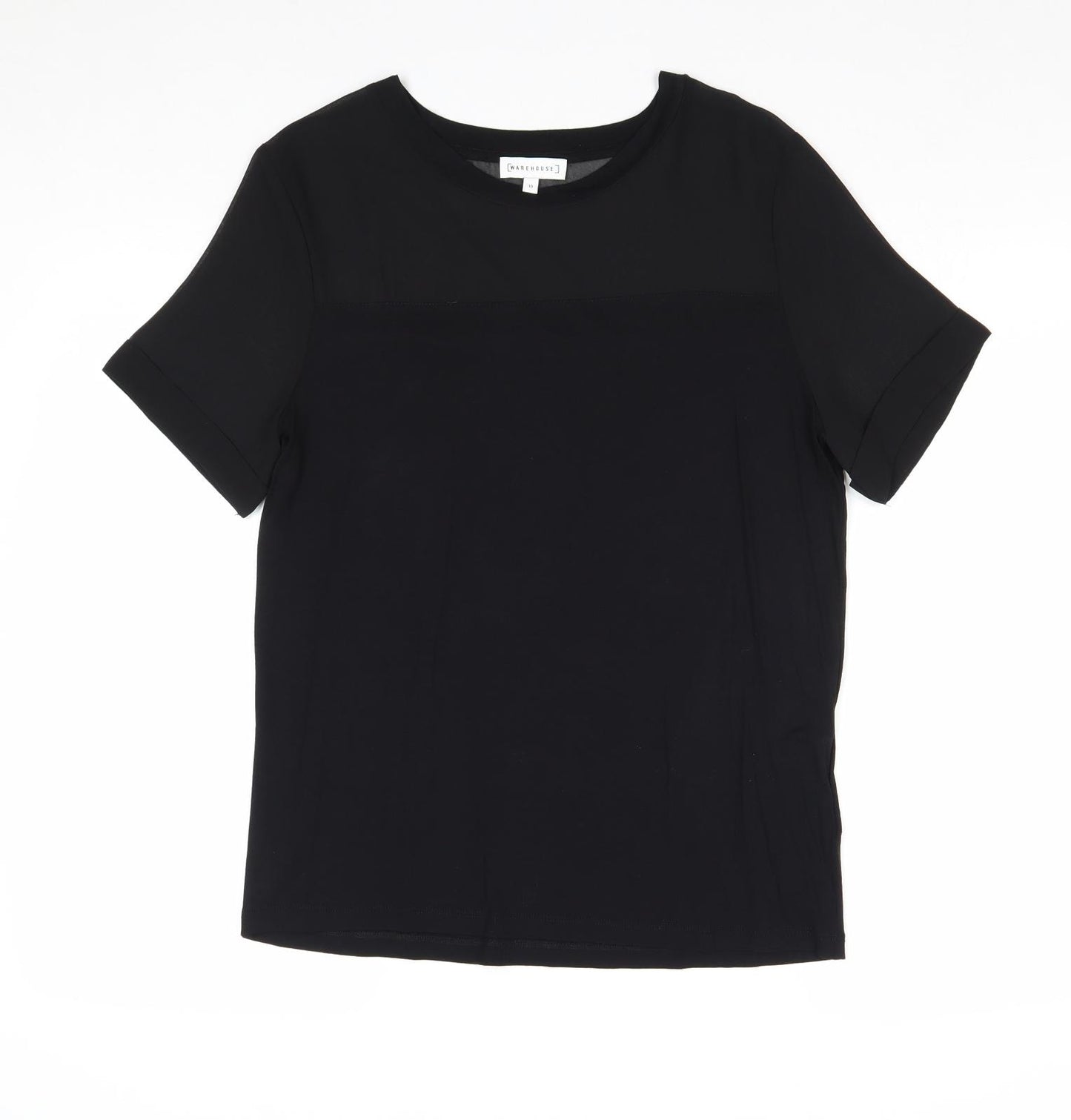Warehouse Womens Black Viscose Basic T-Shirt Size 10 Boat Neck