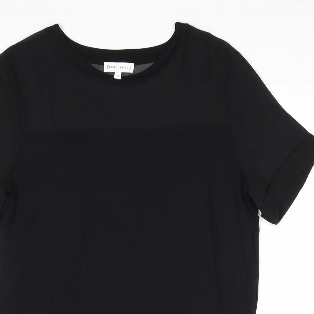 Warehouse Womens Black Viscose Basic T-Shirt Size 10 Boat Neck