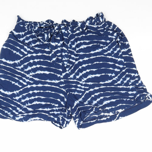F&F Womens Blue Geometric Viscose Culotte Shorts Size 8 Regular Pull On