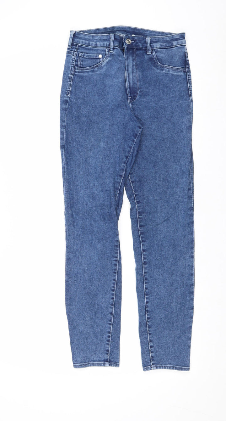 H&M Womens Blue Cotton Straight Jeans Size 28 in Regular Zip