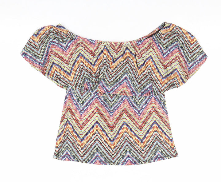 Atmosphere Womens Multicoloured Geometric Viscose Basic Blouse Size 4 Off the Shoulder