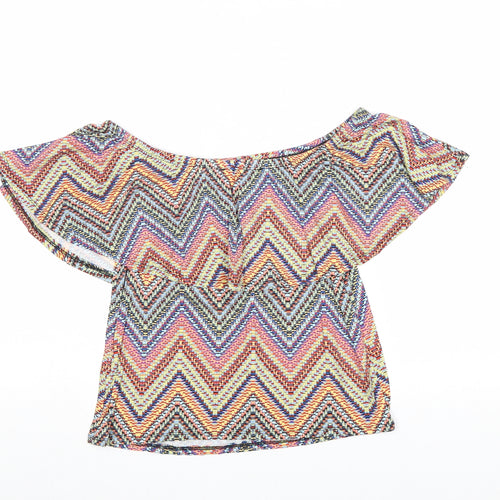 Atmosphere Womens Multicoloured Geometric Viscose Basic Blouse Size 4 Off the Shoulder