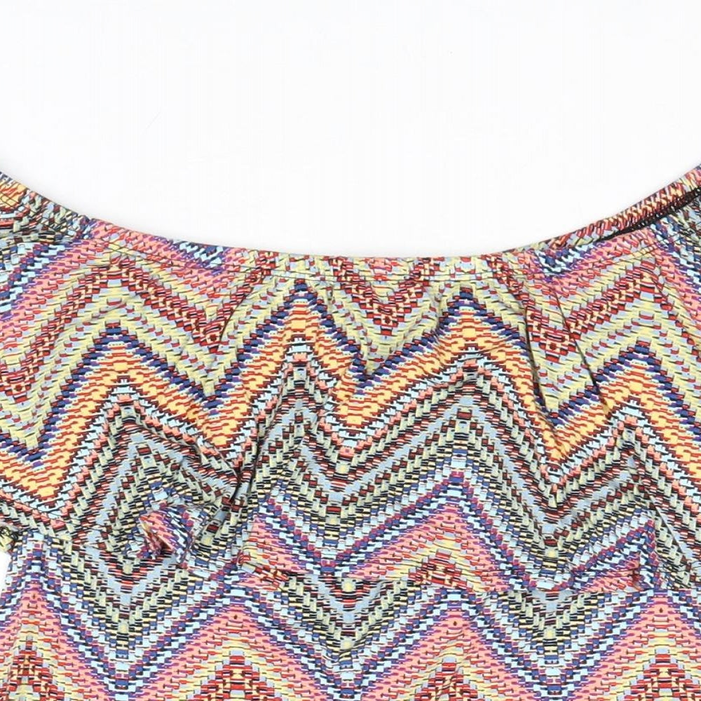 Atmosphere Womens Multicoloured Geometric Viscose Basic Blouse Size 4 Off the Shoulder