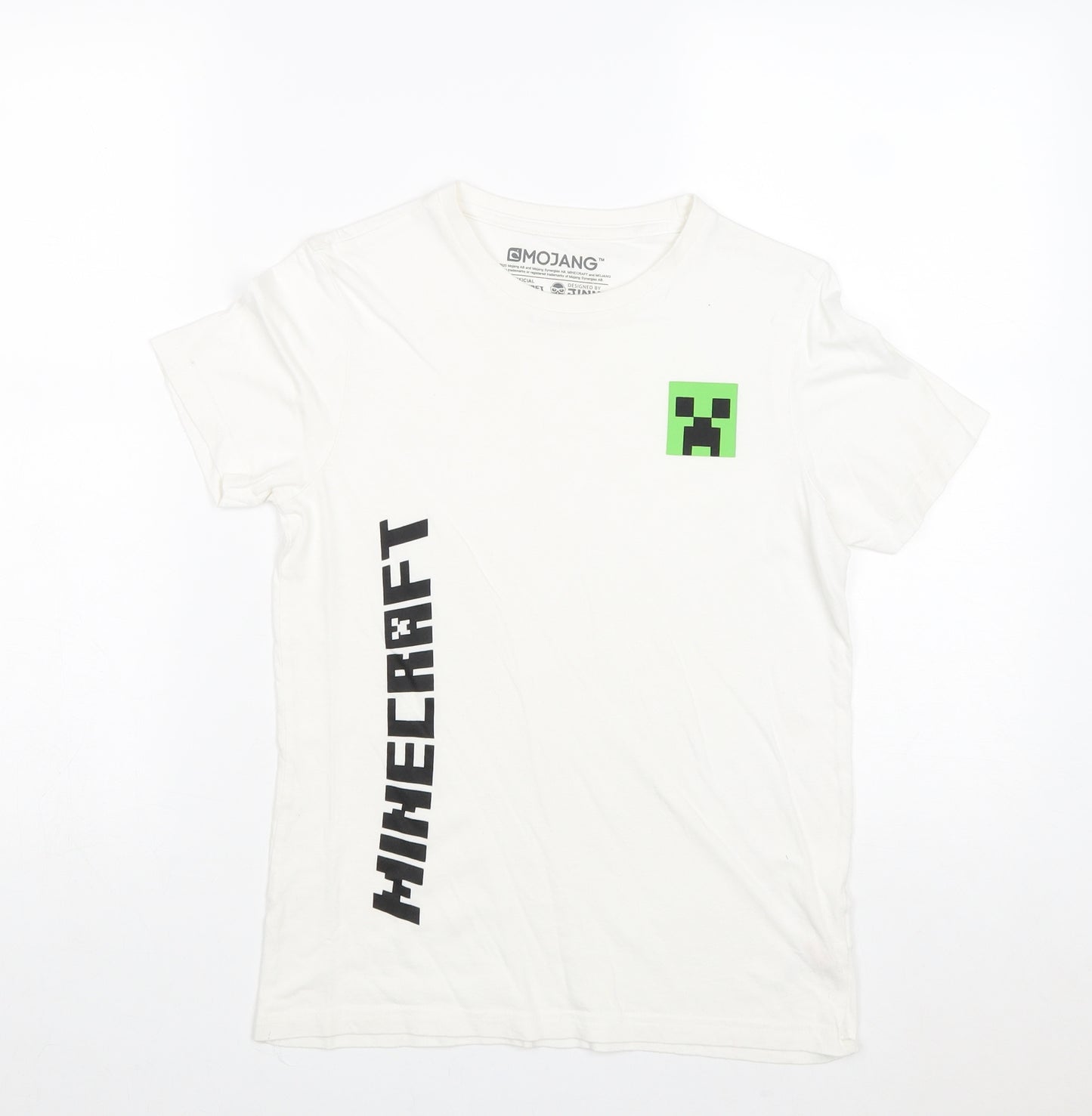 Mojang Boys White 100% Cotton Basic T-Shirt Size 11-12 Years Round Neck Pullover - Minecraft