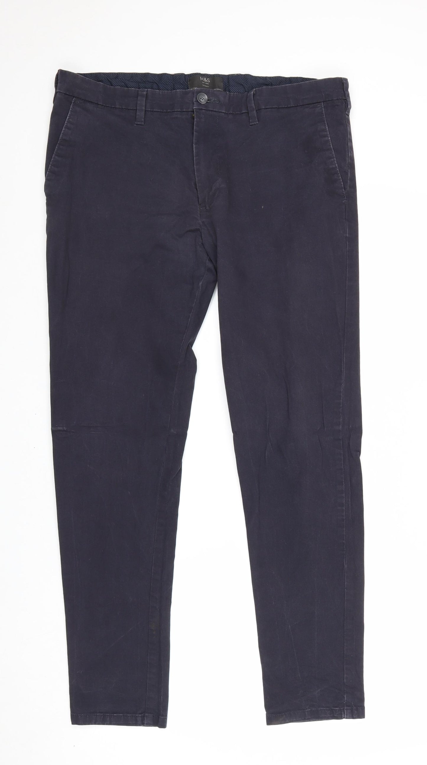 Marks and Spencer Mens Blue Cotton Chino Trousers Size 36 in Regular Zip