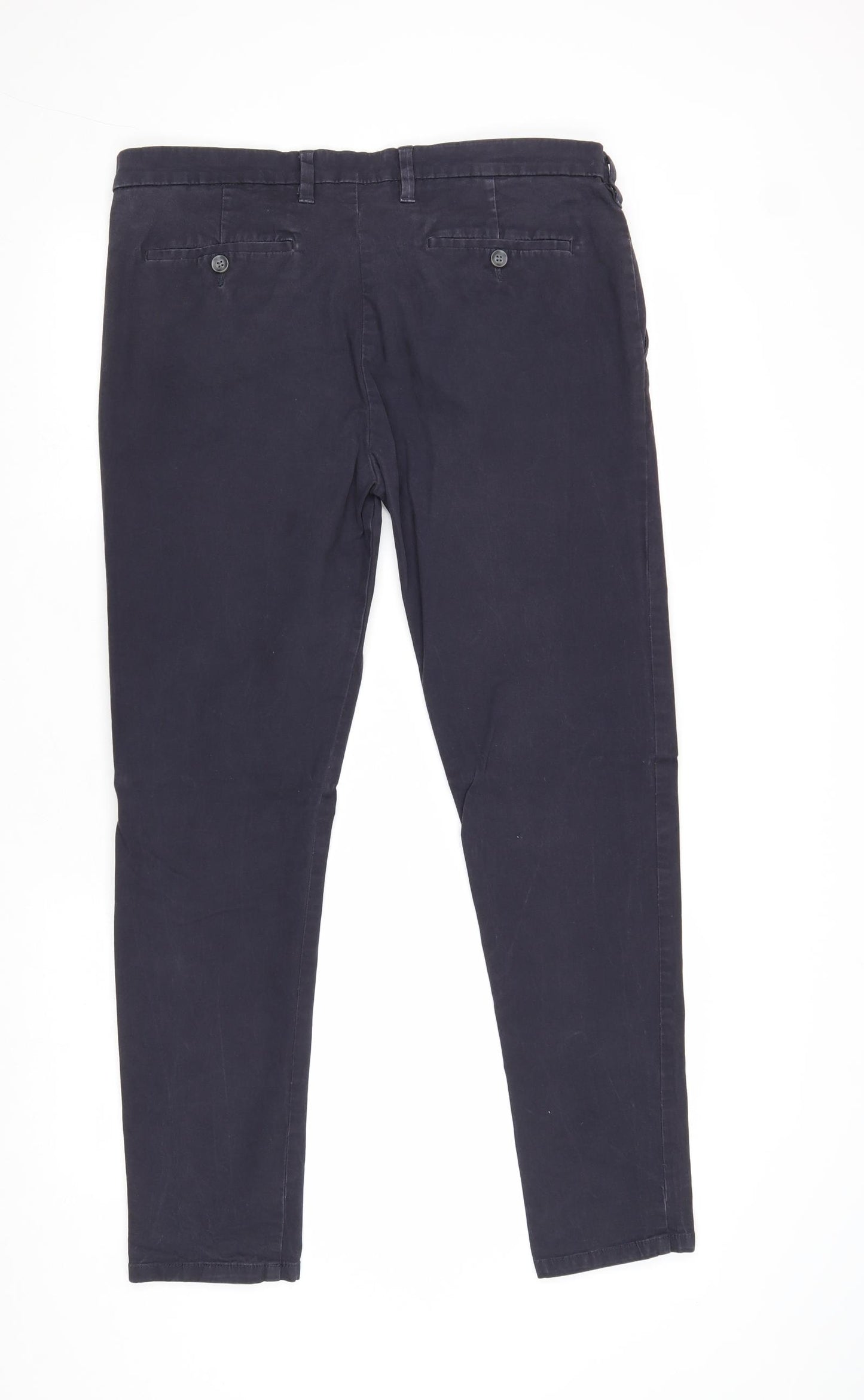 Marks and Spencer Mens Blue Cotton Chino Trousers Size 36 in Regular Zip