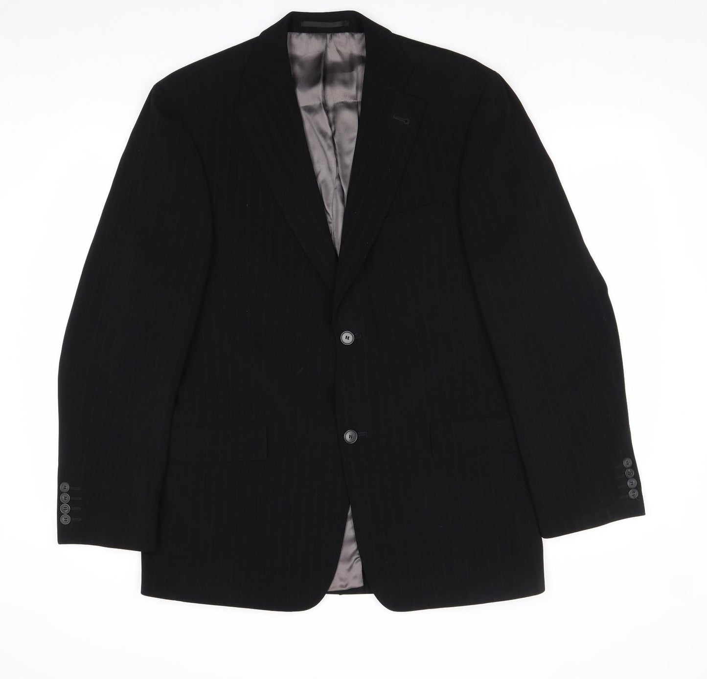 Quattro Mens Black Striped Polyester Jacket Suit Jacket Size 42 Regular