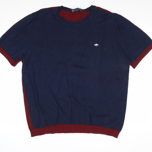 Easy Mens Blue Round Neck Cotton Pullover Jumper Size 2XL Short Sleeve