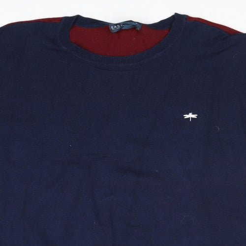 Easy Mens Blue Round Neck Cotton Pullover Jumper Size 2XL Short Sleeve