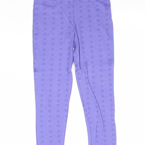 PlayStation Girls Purple Geometric Cotton Jogger Trousers Size 6-7 Years Regular Pullover - Leggings