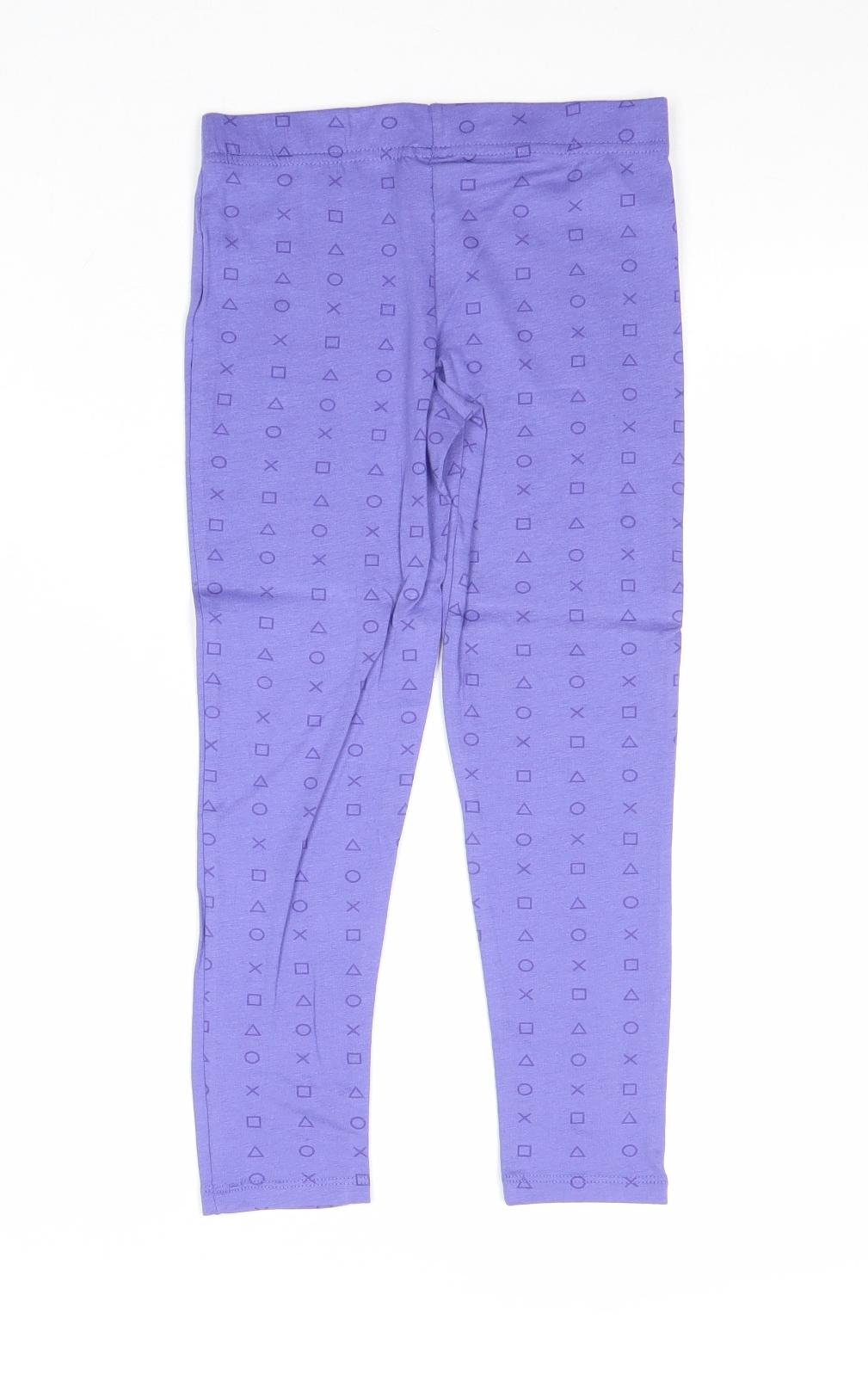 PlayStation Girls Purple Geometric Cotton Jogger Trousers Size 6-7 Years Regular Pullover - Leggings
