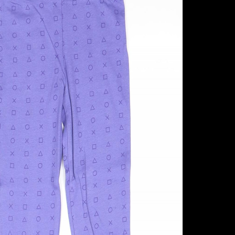 PlayStation Girls Purple Geometric Cotton Jogger Trousers Size 6-7 Years Regular Pullover - Leggings