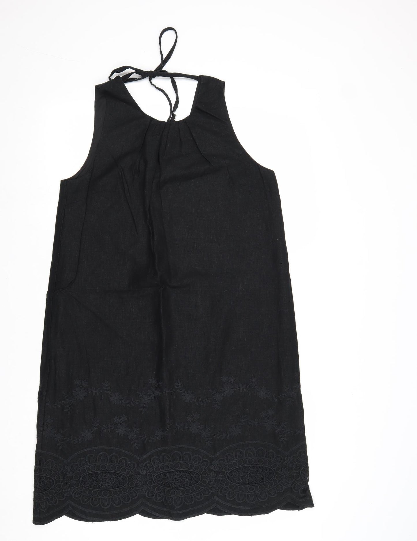 NEXT Womens Black Linen A-Line Size 12 Round Neck Tie - Lace Details