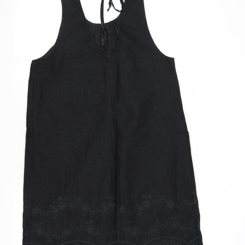 NEXT Womens Black Linen A-Line Size 12 Round Neck Tie - Lace Details