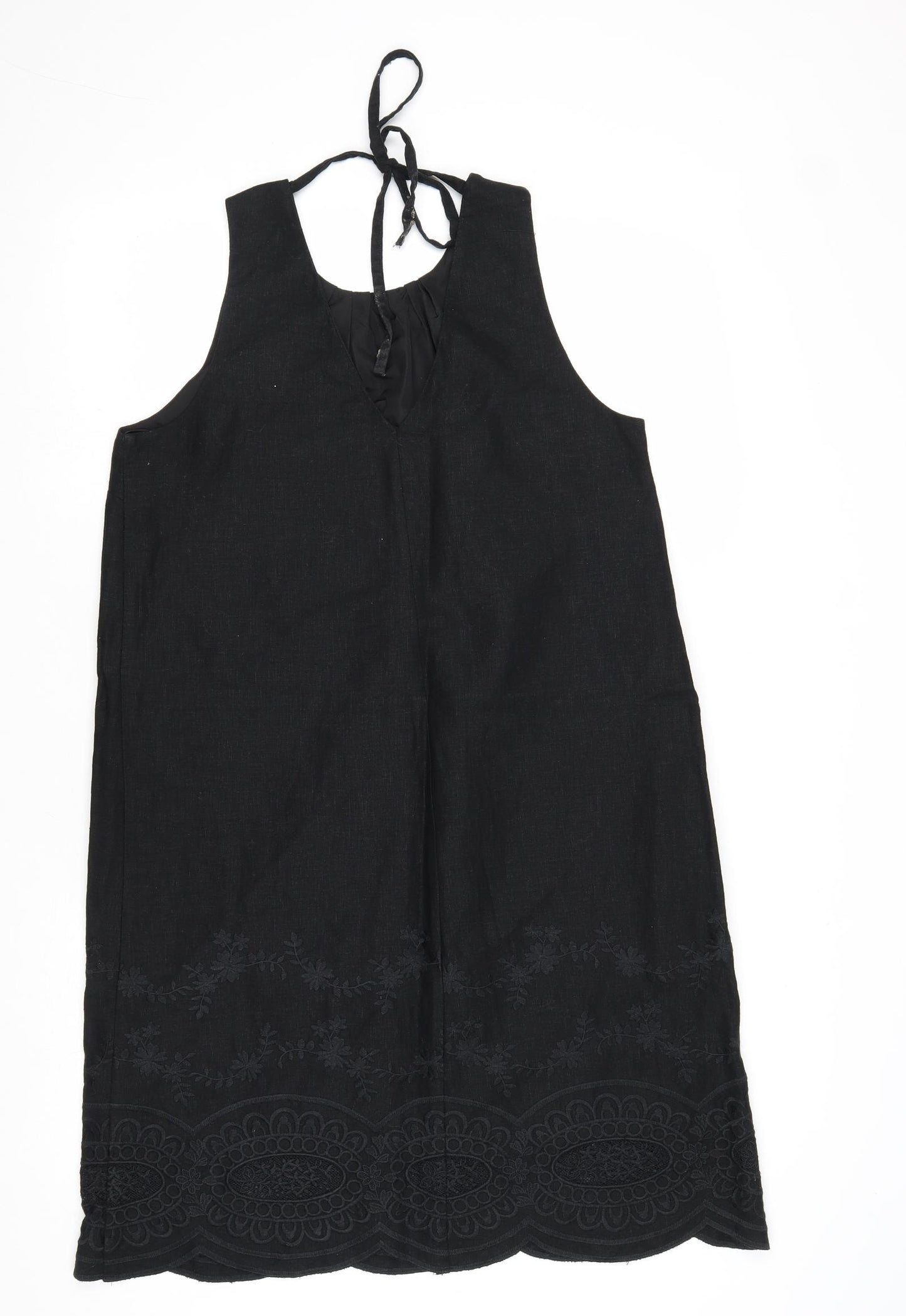 NEXT Womens Black Linen A-Line Size 12 Round Neck Tie - Lace Details