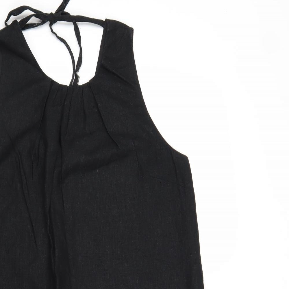 NEXT Womens Black Linen A-Line Size 12 Round Neck Tie - Lace Details