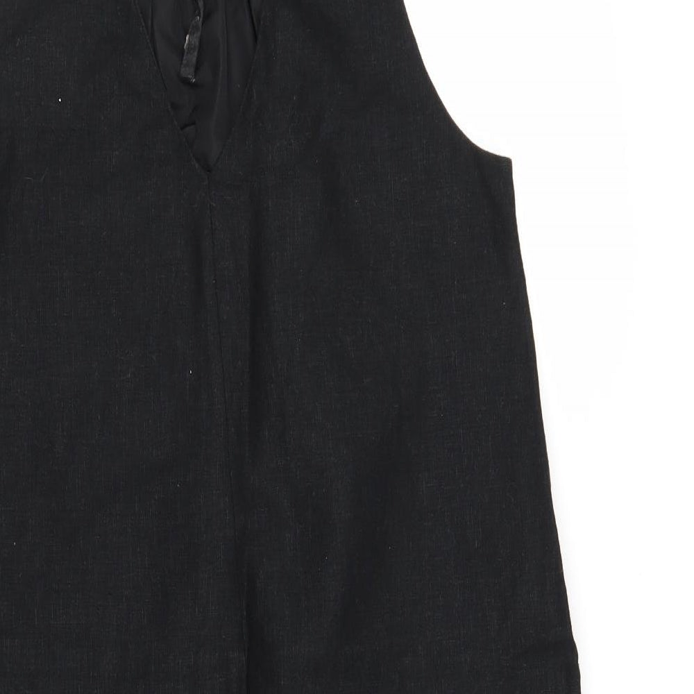 NEXT Womens Black Linen A-Line Size 12 Round Neck Tie - Lace Details