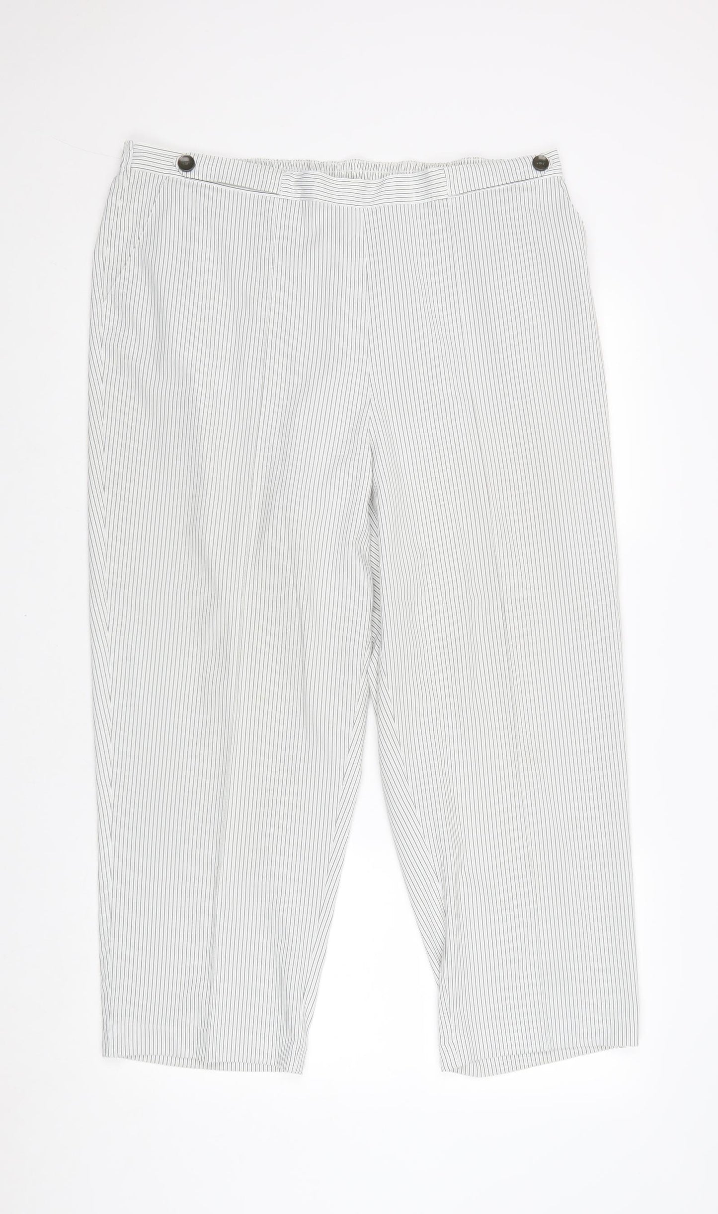 Bonmarché Womens White Striped Polyester Trousers Size 18 Regular