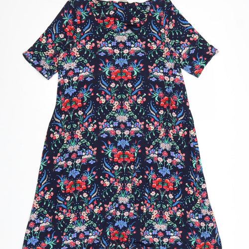 Monsoon Womens Blue Floral Viscose A-Line Size 10 Round Neck Pullover