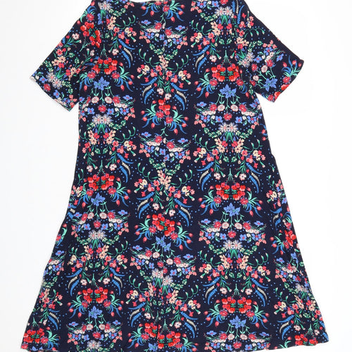 Monsoon Womens Blue Floral Viscose A-Line Size 10 Round Neck Pullover
