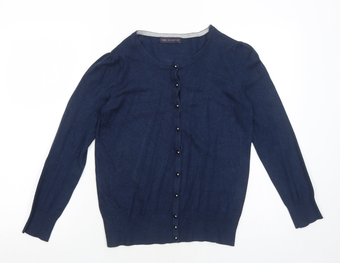 Marks and Spencer Womens Blue Round Neck Viscose Cardigan Jumper Size 10