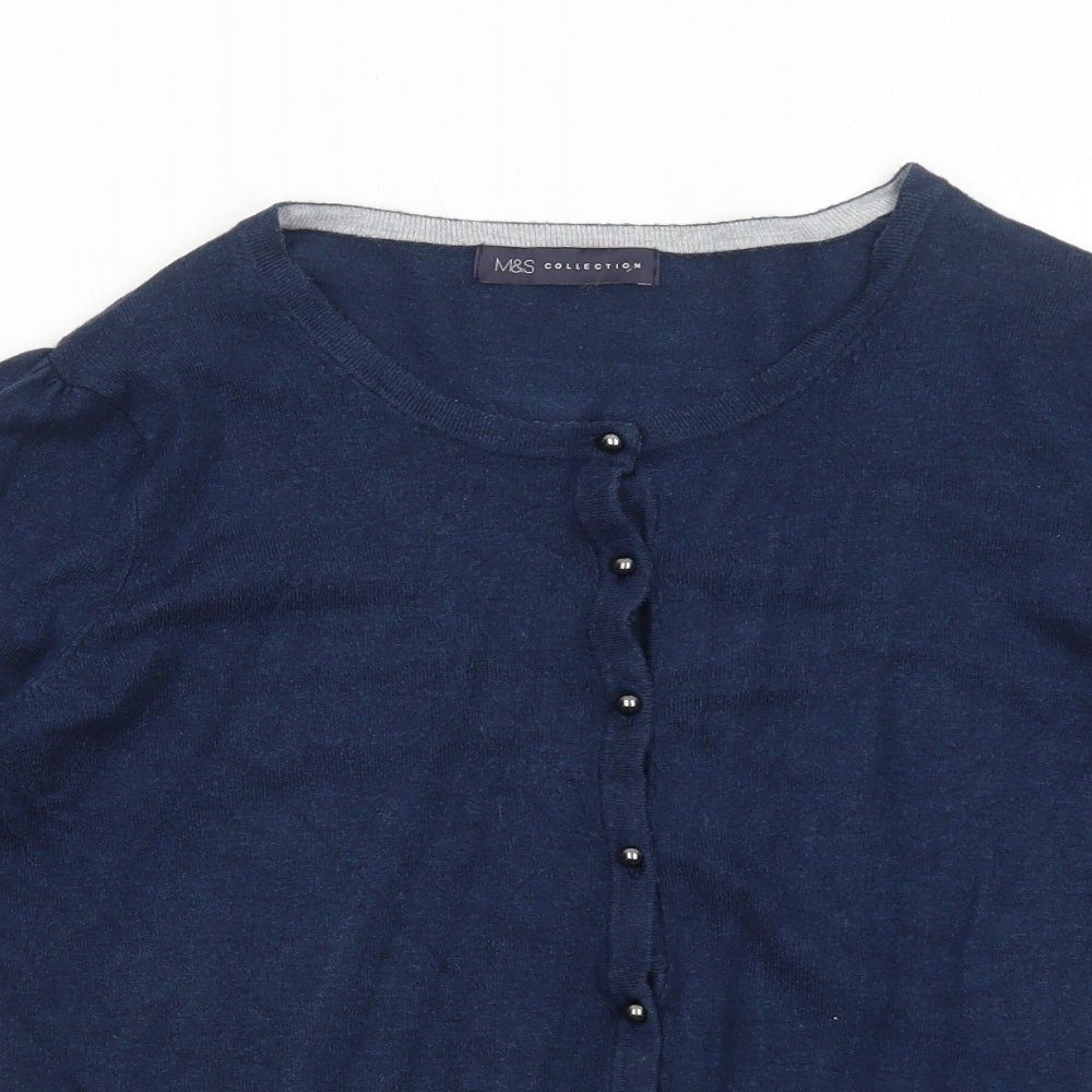 Marks and Spencer Womens Blue Round Neck Viscose Cardigan Jumper Size 10