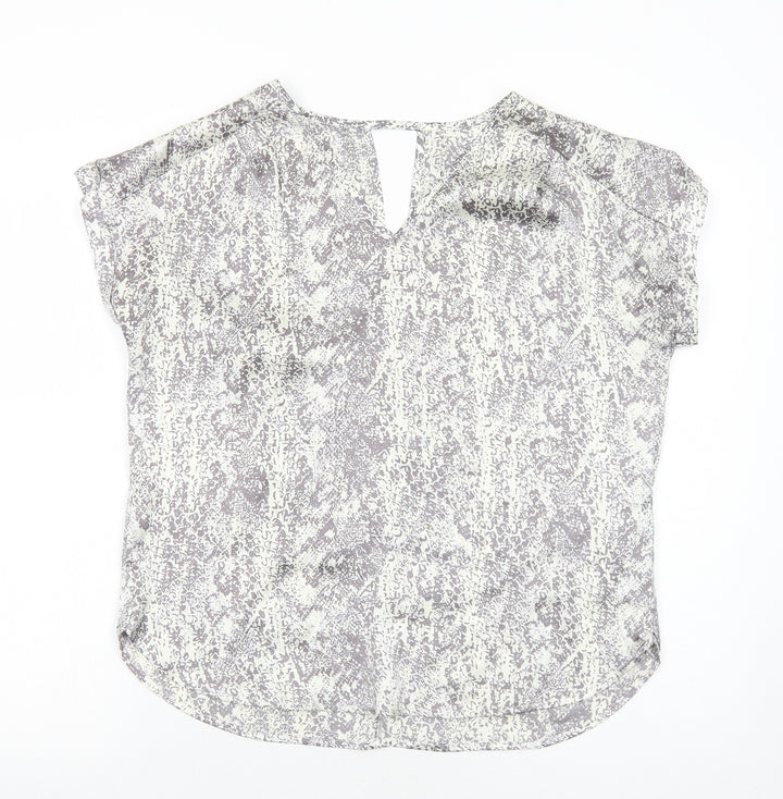 Avon Womens Grey Animal Print Polyester Basic Blouse Size 10 V-Neck - Snake Print