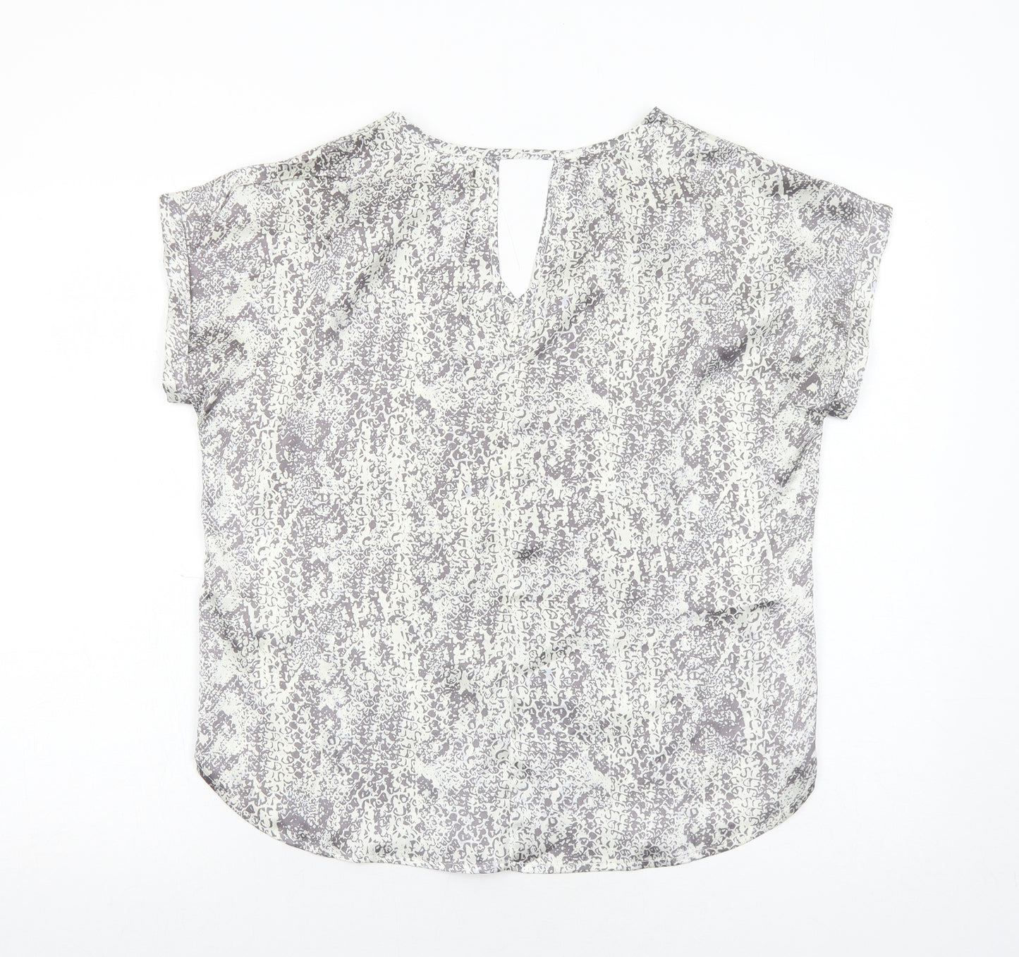 Avon Womens Grey Animal Print Polyester Basic Blouse Size 10 V-Neck - Snake Print