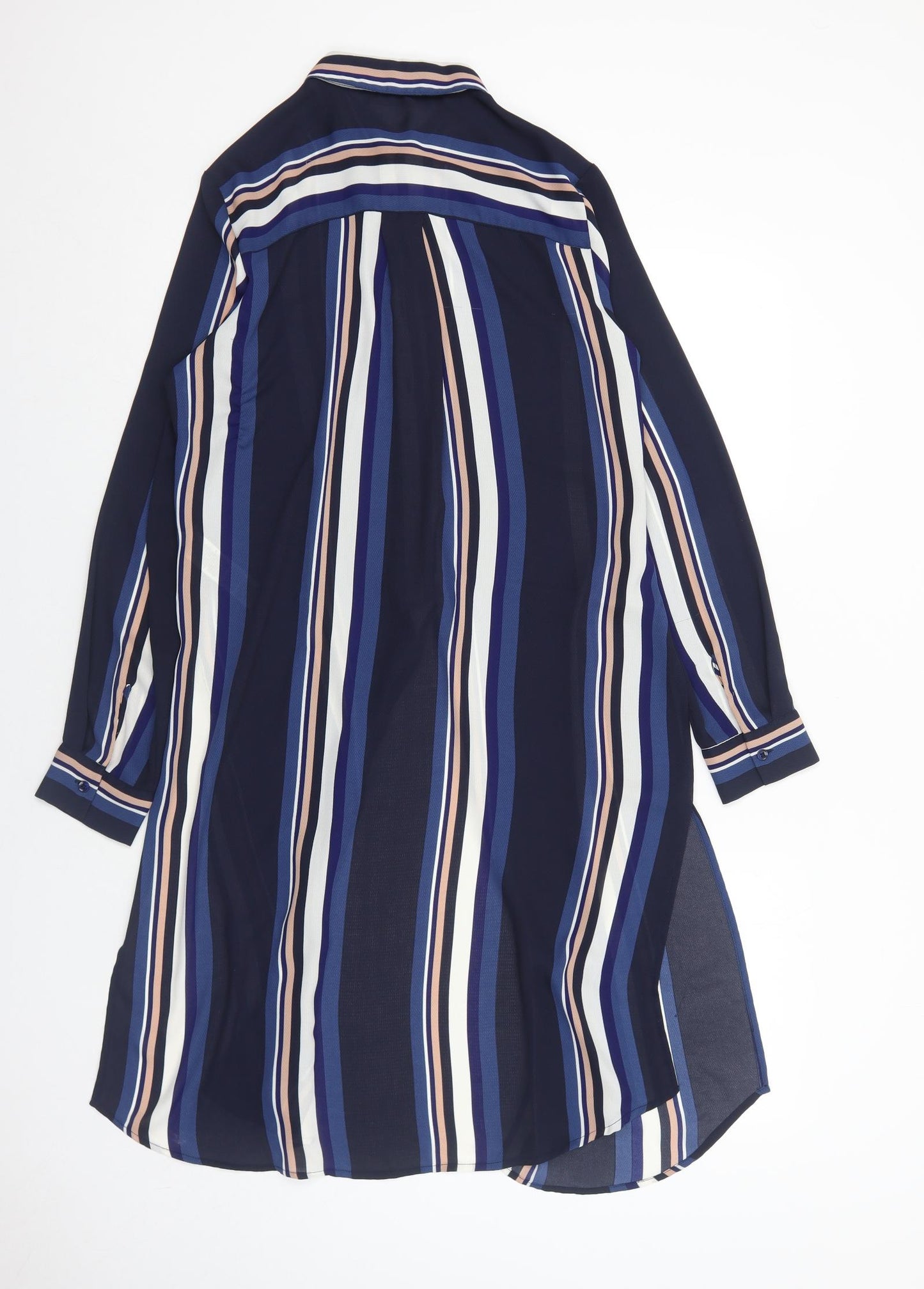 Marks and Spencer Womens Blue Striped Polyester Shirt Dress Size 10 Collared Button