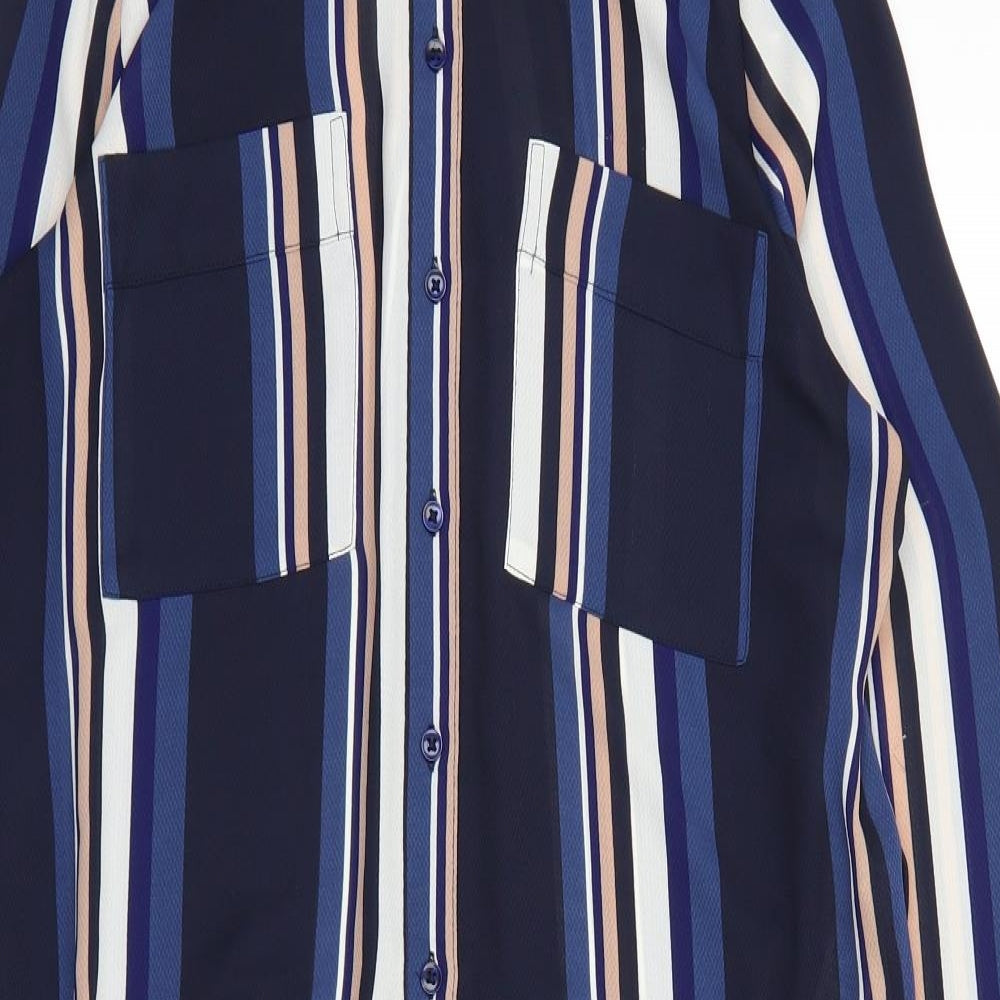 Marks and Spencer Womens Blue Striped Polyester Shirt Dress Size 10 Collared Button