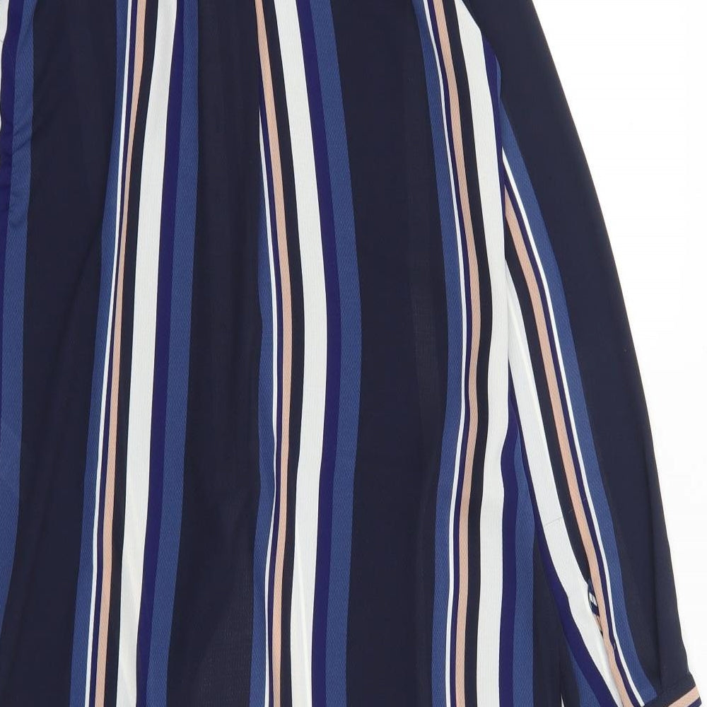 Marks and Spencer Womens Blue Striped Polyester Shirt Dress Size 10 Collared Button