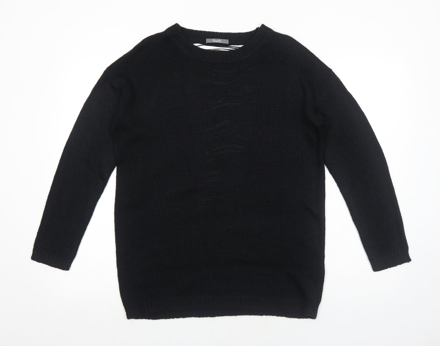 South Womens Black Round Neck Acrylic Pullover Jumper Size 14 - Distressed