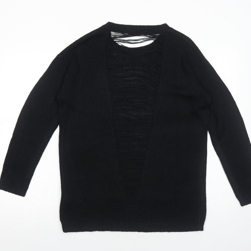 South Womens Black Round Neck Acrylic Pullover Jumper Size 14 - Distressed