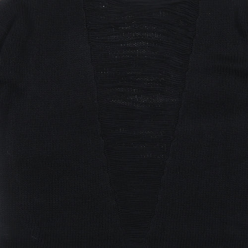 South Womens Black Round Neck Acrylic Pullover Jumper Size 14 - Distressed