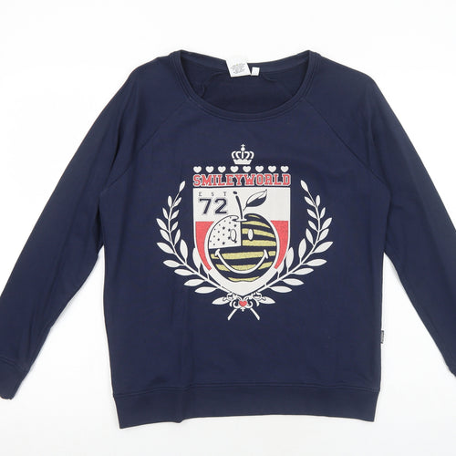 Smiley Womens Blue Cotton Pullover Sweatshirt Size M Pullover