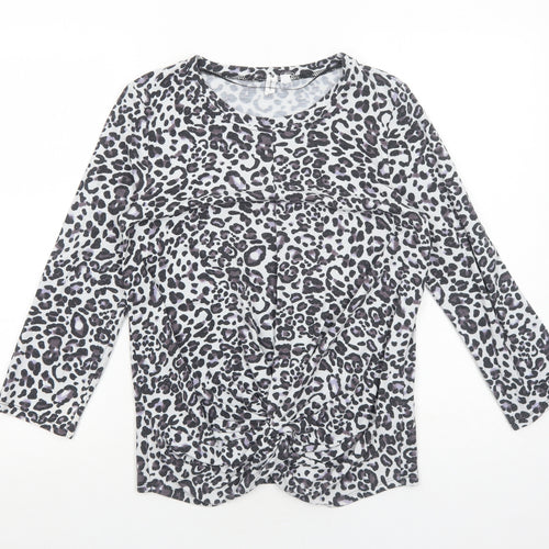 Cable & Gauge Womens Grey Animal Print Viscose Basic Blouse Size M Boat Neck - Twist Detail Leopard Print