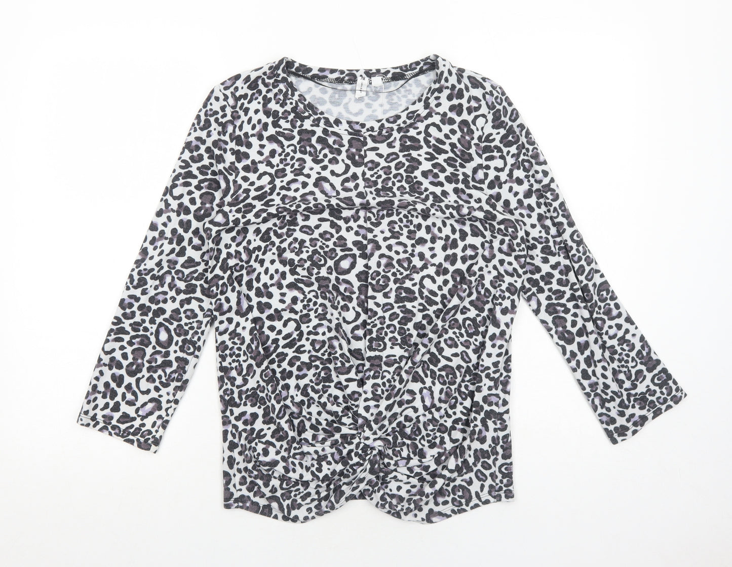 Cable & Gauge Womens Grey Animal Print Viscose Basic Blouse Size M Boat Neck - Twist Detail Leopard Print