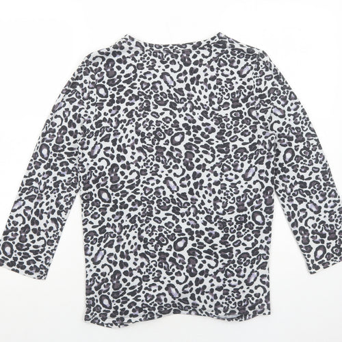 Cable & Gauge Womens Grey Animal Print Viscose Basic Blouse Size M Boat Neck - Twist Detail Leopard Print